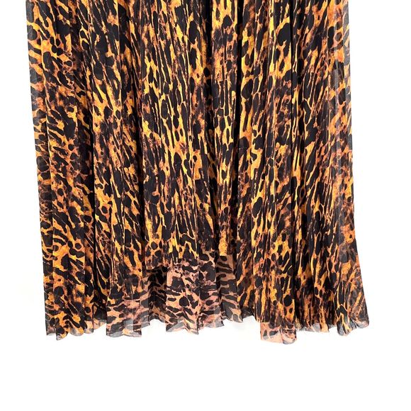 AllSaints Cora Ambient Skirt Midi Size 6 Animal Print Pleated High-Low Sheer - Picture 3 of 15